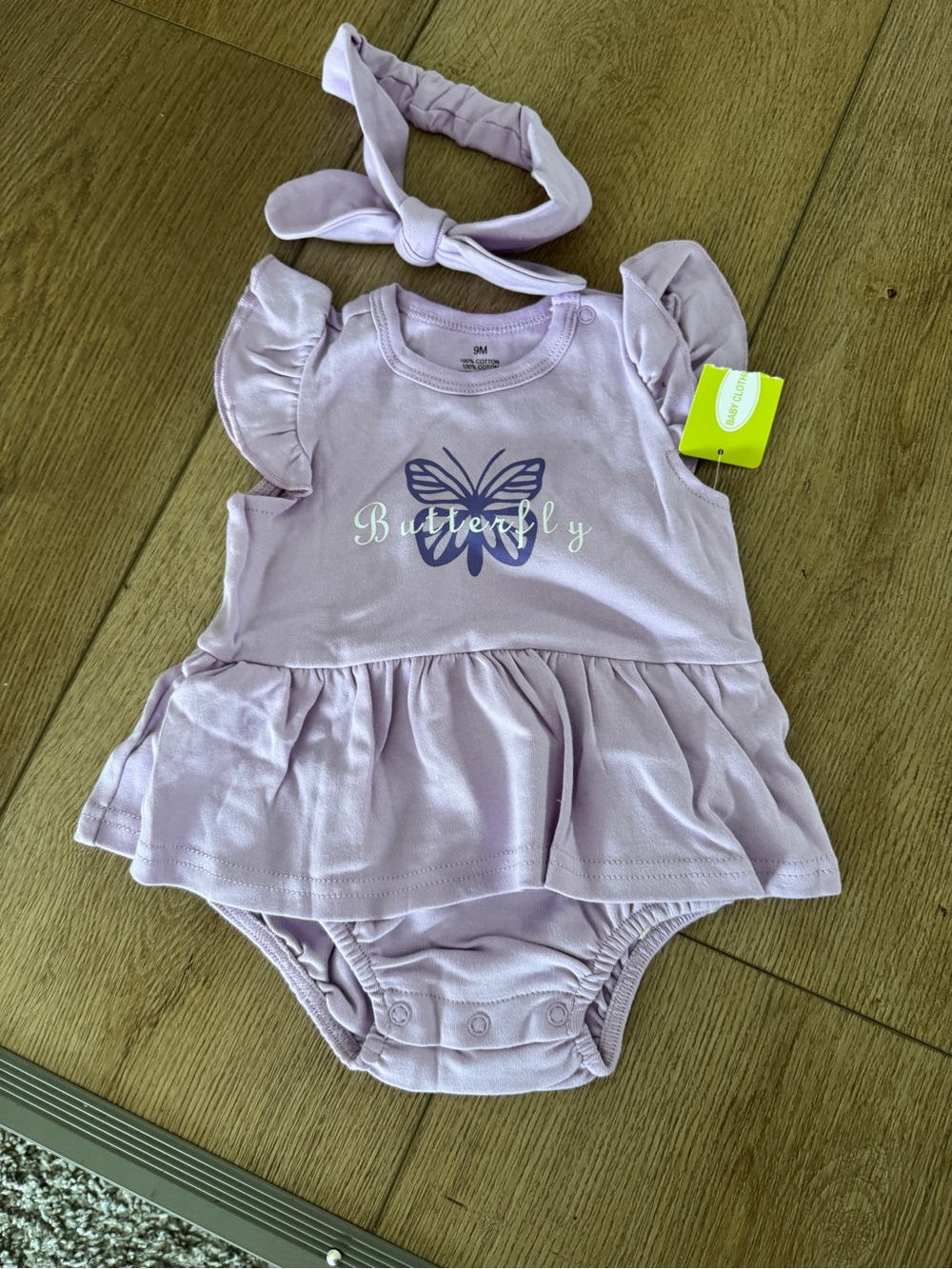 Baby Girl Lavender Butterfly Peplum Bodysuit with Headband